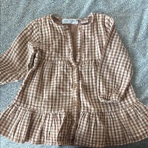 Zara Brown Checkered Button-Up Dress